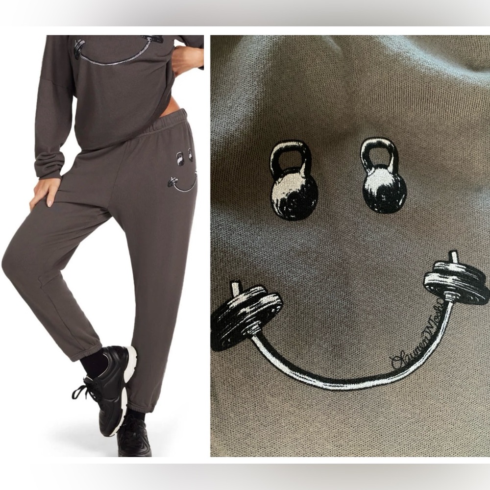 NEW LAUREN MOSHI FITNESS JOHANA BARBELL HAPPYFACE JOGGER
